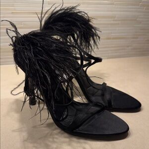 Zara‎ Black Feather High Heel Sandals